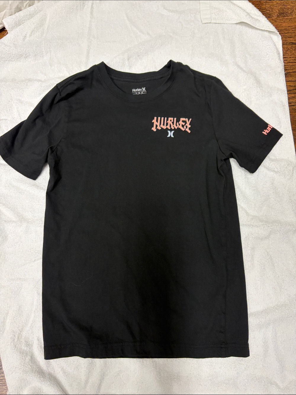 Hurley Black Short Sleeve Tee with Coral Logo